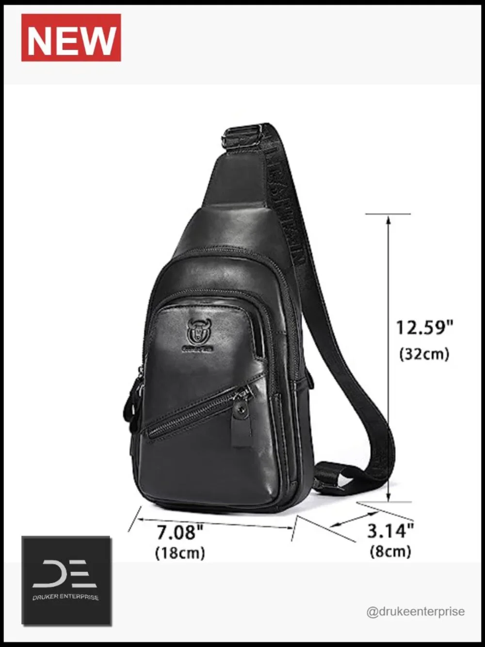 Genuine Leather Sling Bag Crossbody Shoulder Chest with USB Charging